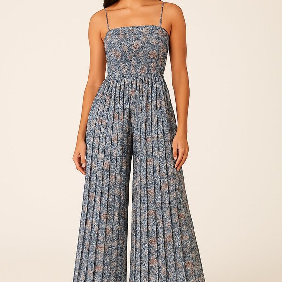 Jumpsuit with Wide-Leg Halara-style Boho Style Smocked top  Made in INDIA SZ F - Picture 10 of 12